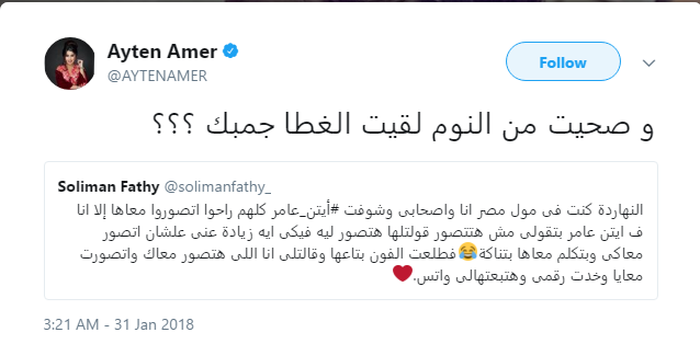 رد ايتن عامر على التغريدة