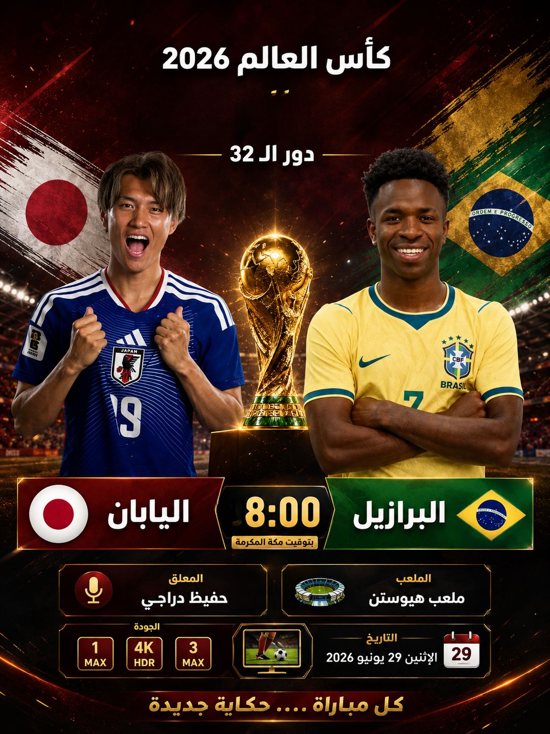 القنوات المفتوحة الناقلة لمباراة البرازيل واليابان اليوم فى كأس العالم 2026